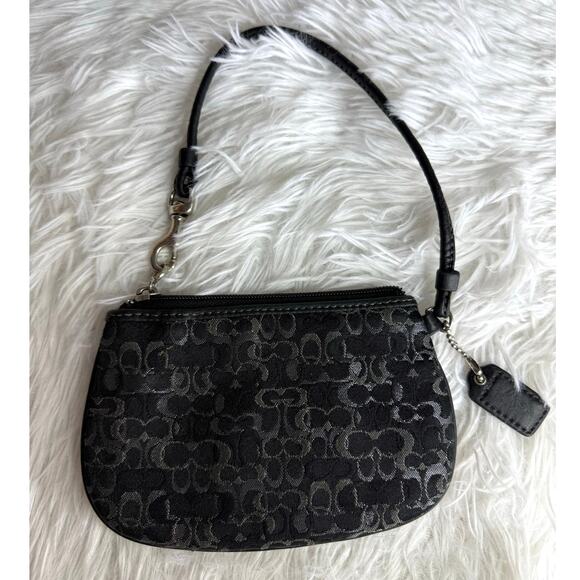 COACH Black Silver Signature Canvas Wristlet - Picture 2 of 6